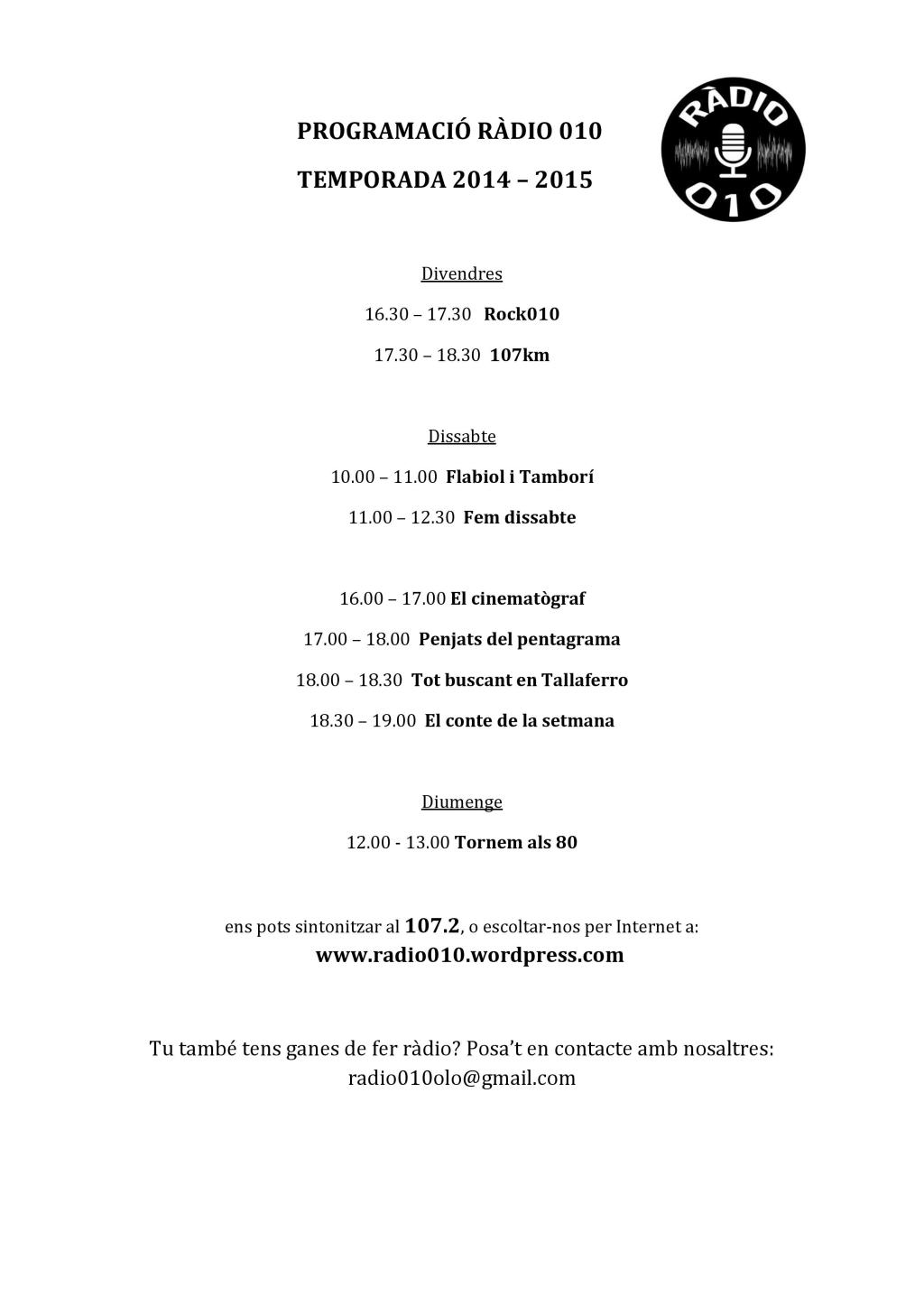 Programació 2014 –&nbsp;2015