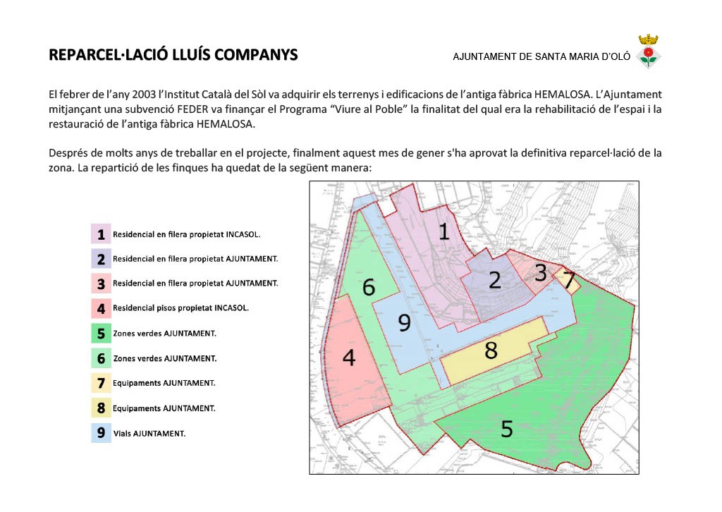 L’Ajuntament d’Oló aprova la reparcel·lació dels terrenys de l’antiga Fàbrica&nbsp;Hemalosa